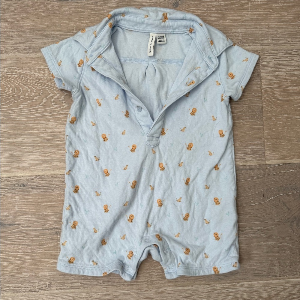 Janie and Jack Light Blue Romper with Lion Design 12-18M